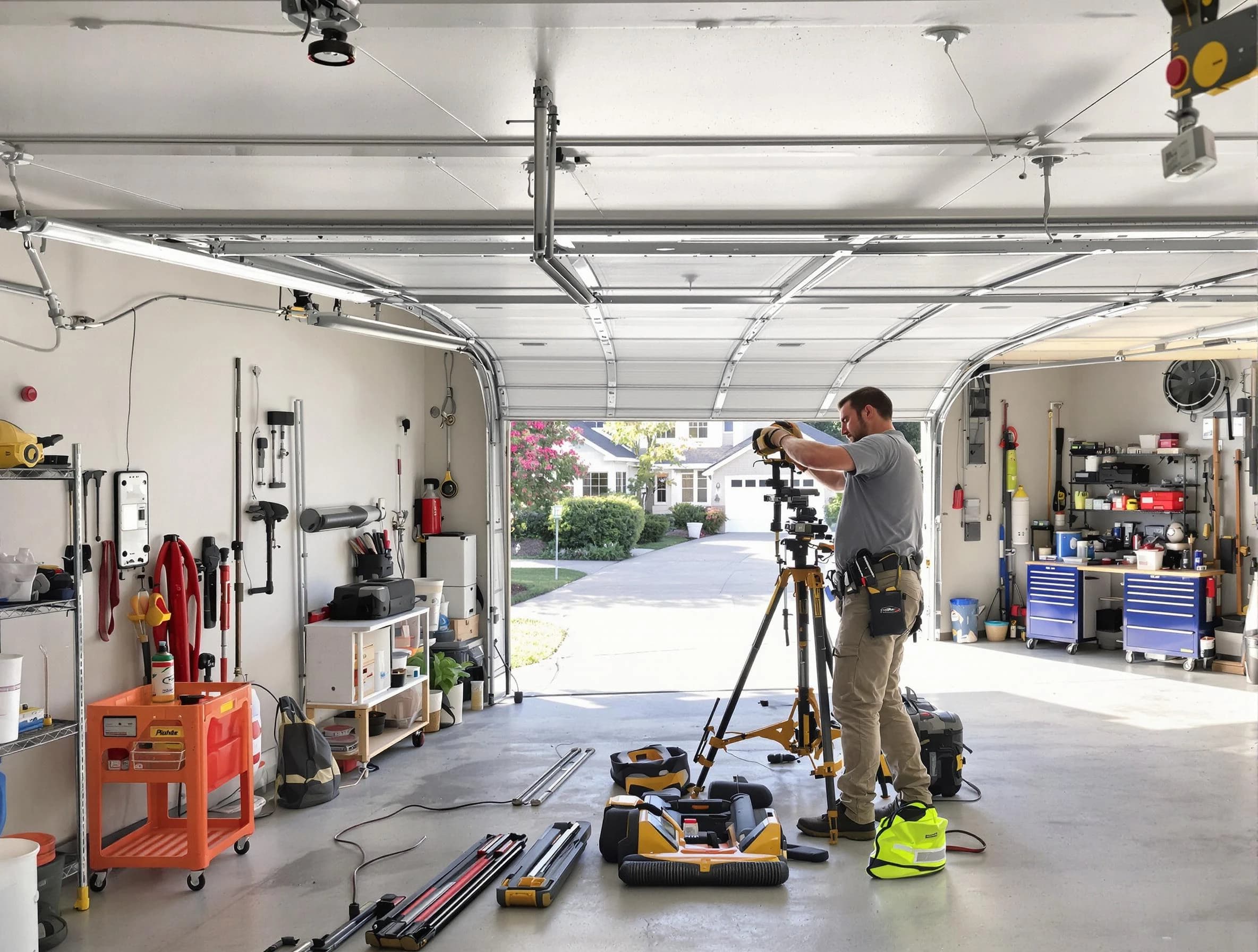 East Basin Garage Door Repair specialist performing laser-guided track alignment in East Basin