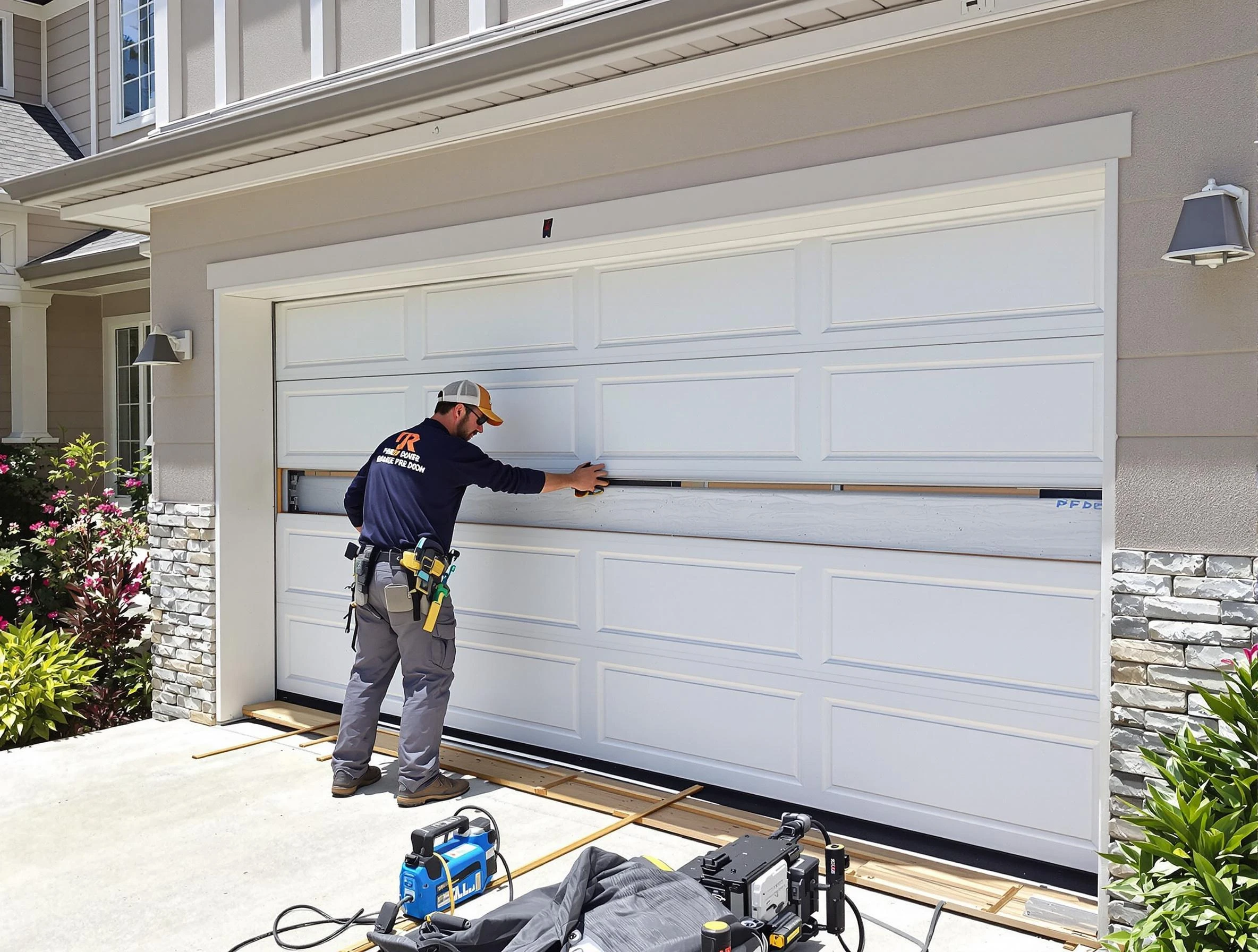 East Basin Garage Door Repair team performing complete garage door replacement at East Basin residence